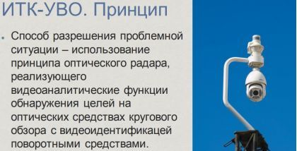 ИТК-УВО. Принцип Способ разрешения проблемной ситуации – использование принципа оптического радара, реализующего видеоаналитические функции обнаружения целей на оптических средствах кругового обзора с видеоидентификацей поворотными средствами.