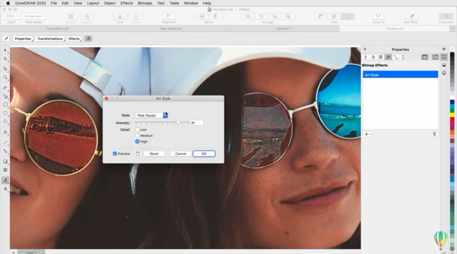 Растровые эффекты на основе искусственного интеллекта в интерактивных линзах | CorelDRAW для Mac. Узнайте, как применять различные эффекты к объекту или области изображения, фактически не изменяя сам объект или область с помощью технологии искусственного интеллекта. Corel, Купить CorelDRAW Graphics Suite, Купить САПР CorelCAD, Купить Corel Painter, Купить Corel Pinnacle Studio, Купить CorelDRAW Standard