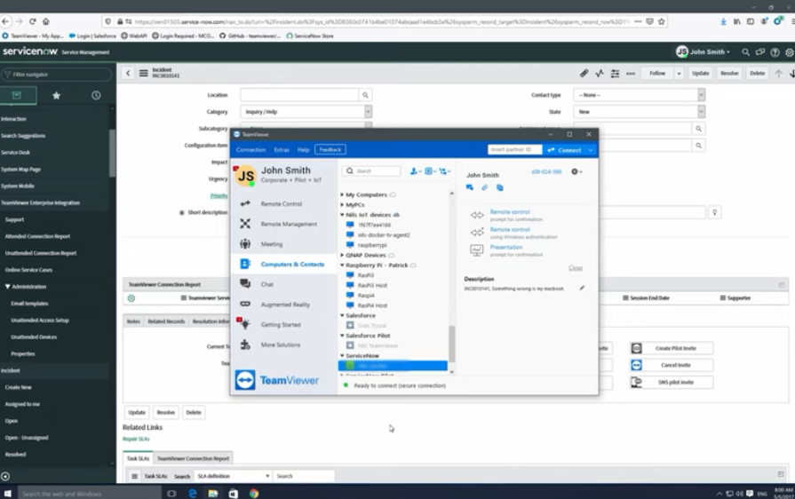 Корпоративная Интеграция TeamViewer Для Servicenow версии 2.0. Ознакомьтесь с новейшими функциями и ценностями корпоративной интеграции TeamViewers Для Servicenow, включая доступ с участием и без участия, функции аргументированной реальности assist AR TeamViewers, расширенные отчеты и поддержку рабочего пространства агента Service Now. 