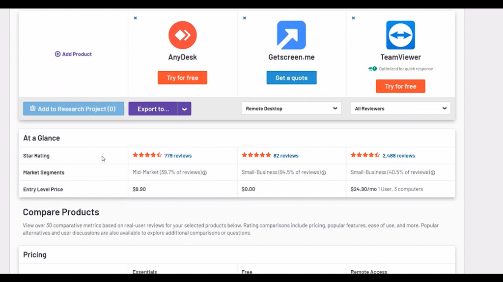 Getscreen.me как альтернатива Anydesk/Teamviewer: сравнение и отзывы. Существует множество программ удаленного доступа, поэтому не всегда легко выбрать правильное программное обеспечение. Для сравнения конкурентов вы можете воспользоваться обзором основных показателей, таких как G2.com Давайте проанализируем производительность и альтернативы популярным сервисам удаленного доступа Teamviewer и Anydesk на базе G2. Getscreen.me предлагает альтернативу Anydesk, Teamviewer и другому программному обеспечению для удаленного рабочего стола. Подключение к удаленному рабочему столу должно быть быстрым и удобным, поэтому очень важно выбрать лучшее программное обеспечение для удаленного доступа. В этом видео мы проанализируем основные функции и характеристики, которые делают удаленный доступ через удаленный компьютер максимально комфортным. Купить GetScreen.ru, Купить GetScreen.ru Enterprise, Купить GetScreen.ru Standard, Купить GetScreen.ru Advanced, Anydesk, Teamviewer
