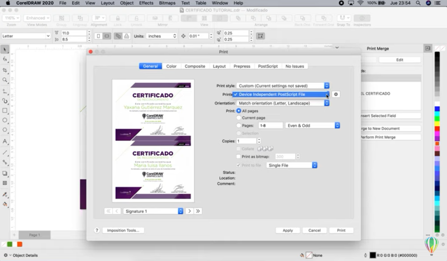 Создание сертификата с помощью слияния печати в CorelDRAW | Mac. Узнайте, как создать сертификат и автоматизировать ввод имен, дат и местоположений с помощью инструмента слияния печати CorelDRAW, чтобы создать множество вариантов и сэкономить время. Corel, Купить CorelDRAW Graphics Suite, Купить САПР CorelCAD, Купить Corel Painter, Купить Corel Pinnacle Studio, Купить CorelDRAW Standard
