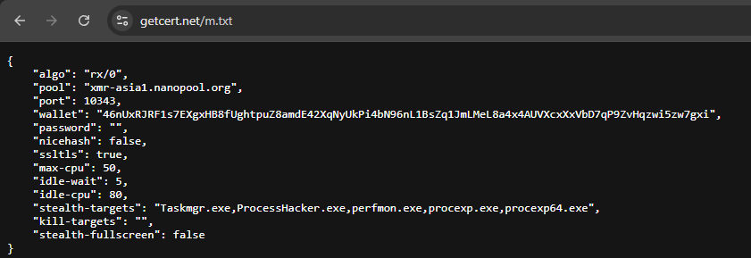 Файл m.txt, содержащий настройки майнера