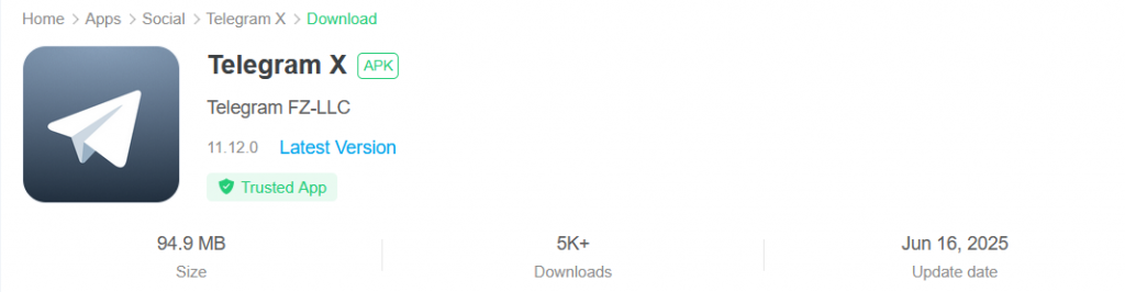 Модифицированный Telegram X с внедренным Android.Backdoor.Baohuo.1.origin распространялся в APKPure от имени настоящего разработчика мессенджера