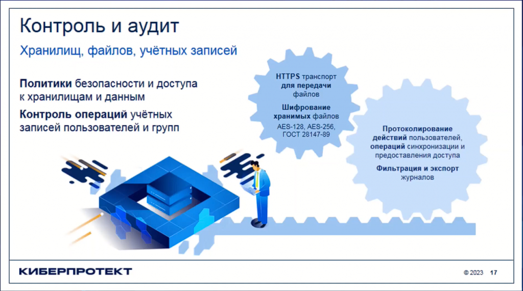 Система Кибер Файлы позволяет сотрудникам с помощью любого устройства и в любое время работать с корпоративными данными, а администраторам сохранять полный контроль над доступом и в реальном времени вести мониторинг обращений к файлам.