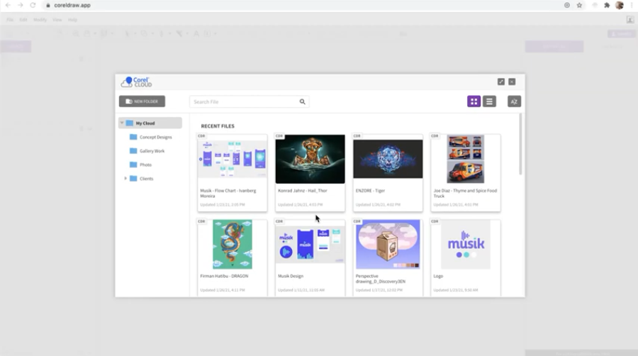 Dashboard | CorelDRAW для Mac. С помощью новой панели мониторинга проекта теперь вы можете интуитивно организовывать, хранить и делиться своими облачными файлами CorelDRAW. 
